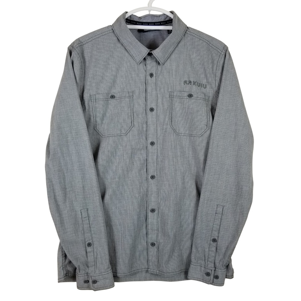 Kuiu Mens Gray Micro Stripe Long Sleeve Button Down Performance Shirt Size M